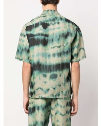 Chemise à manches courtes en lin imprimée tie-dye vert menthe 120% Lino