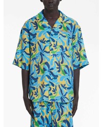 Chemise à manches courtes en lin imprimée turquoise Marni