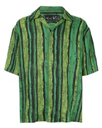 Chemise à manches courtes en lin imprimée verte
