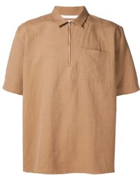 Chemise à manches courtes en lin marron clair