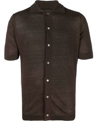 Chemise à manches courtes en lin marron foncé Dell'oglio