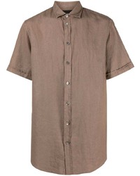Chemise à manches courtes en lin marron Emporio Armani