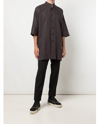 Chemise à manches courtes en lin noire Homme Plissé Issey Miyake