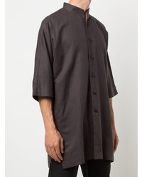 Chemise à manches courtes en lin noire Homme Plissé Issey Miyake