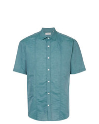 Chemise à manches courtes en lin turquoise Cerruti 1881