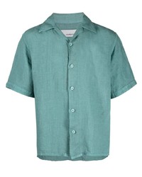Chemise à manches courtes en lin turquoise Costumein