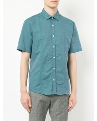 Chemise à manches courtes en lin turquoise Cerruti 1881