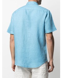 Chemise à manches courtes en lin turquoise Emporio Armani