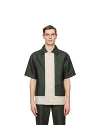 Chemise à manches courtes en lin vert foncé
