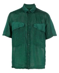 Chemise à manches courtes en lin vert foncé Transit