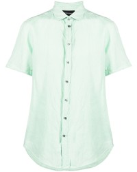 Chemise à manches courtes en lin vert menthe Emporio Armani