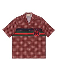Chemise à manches courtes en pied-de-poule rouge Gucci