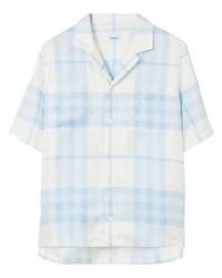 Chemise à manches courtes en soie à carreaux bleu clair Burberry