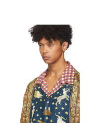 Chemise à manches courtes en soie à carreaux multicolore Gucci