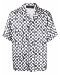 Chemise à manches courtes en soie à carreaux noire et blanche