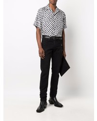 Chemise à manches courtes en soie à carreaux noire et blanche Amiri