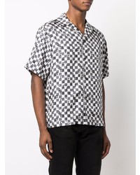 Chemise à manches courtes en soie à carreaux noire et blanche Amiri