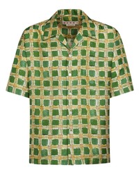 Chemise à manches courtes en soie à carreaux verte