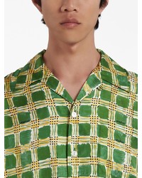 Chemise à manches courtes en soie à carreaux verte Marni