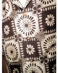 Chemise à manches courtes en soie à fleurs beige Nanushka