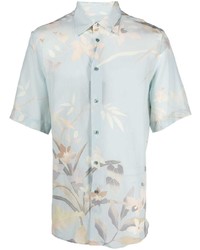 Chemise à manches courtes en soie à fleurs bleu clair Etro