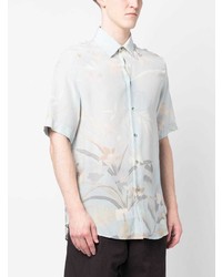 Chemise à manches courtes en soie à fleurs bleu clair Etro