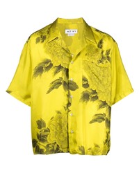 Chemise à manches courtes en soie à fleurs chartreuse