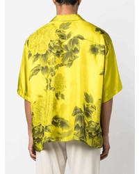 Chemise à manches courtes en soie à fleurs chartreuse Act N°1