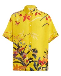 Chemise à manches courtes en soie à fleurs jaune Etro