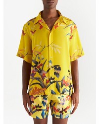 Chemise à manches courtes en soie à fleurs jaune Etro