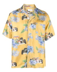 Chemise à manches courtes en soie à fleurs jaune Rhude