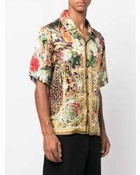 Chemise à manches courtes en soie à fleurs marron clair Philipp Plein