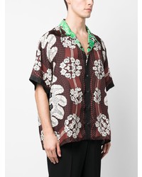 Chemise à manches courtes en soie à fleurs marron foncé Valentino
