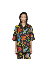 Chemise à manches courtes en soie à fleurs multicolore