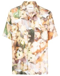 Chemise à manches courtes en soie à fleurs multicolore Nanushka
