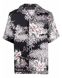 Chemise à manches courtes en soie à fleurs noire Amiri