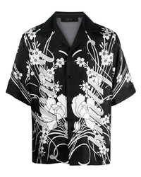 Chemise à manches courtes en soie à fleurs noire Amiri