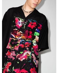 Chemise à manches courtes en soie à fleurs noire Yohji Yamamoto