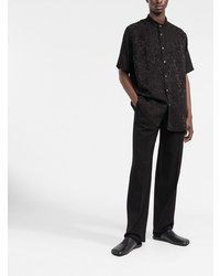 Chemise à manches courtes en soie à fleurs noire Saint Laurent