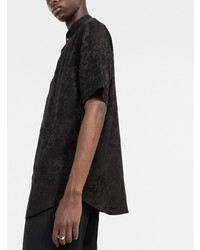 Chemise à manches courtes en soie à fleurs noire Saint Laurent