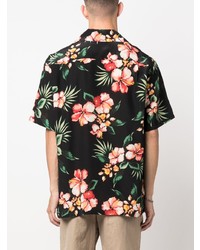 Chemise à manches courtes en soie à fleurs noire P.A.R.O.S.H.