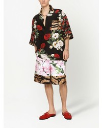 Chemise à manches courtes en soie à fleurs noire Dolce & Gabbana