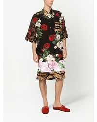 Chemise à manches courtes en soie à fleurs noire Dolce & Gabbana