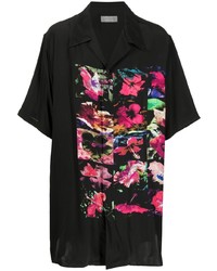 Chemise à manches courtes en soie à fleurs noire Yohji Yamamoto