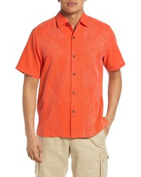 Chemise à manches courtes en soie à fleurs orange