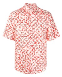 Chemise à manches courtes en soie à fleurs rouge