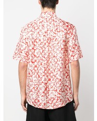 Chemise à manches courtes en soie à fleurs rouge Lanvin