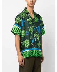Chemise à manches courtes en soie à fleurs vert foncé P.A.R.O.S.H.