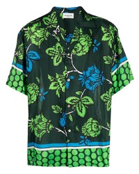 Chemise à manches courtes en soie à fleurs vert foncé P.A.R.O.S.H.