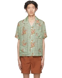 Chemise à manches courtes en soie à fleurs vert menthe